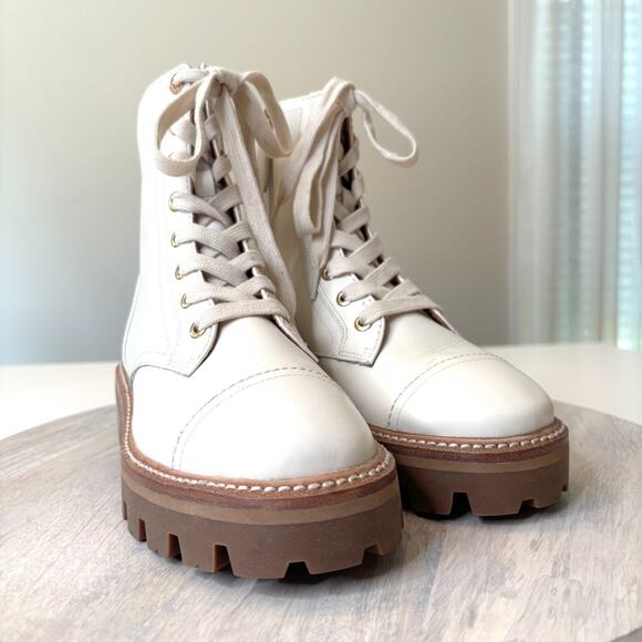 Kate Spade Merritt Lug Sole Cream Biege Leather Combat Boots US Size 7.5 7.5B - Picture 7 of 13